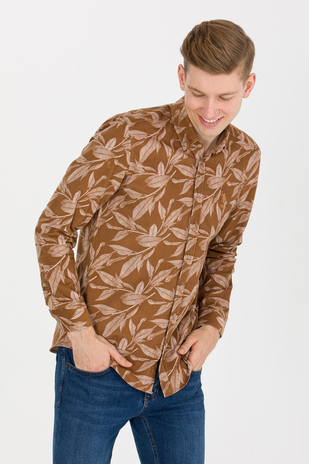 U. S. Polo Assn Мужская рубашка светло-коричневого цвета с длинным рукавом - U.s. polo assn фото 3