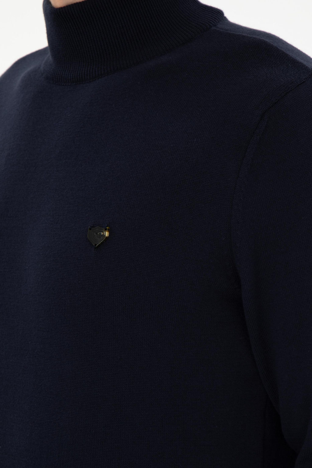 Erkek Slim Fit Yar_m Bal_k__ Yaka Lacivert Basic Kazak