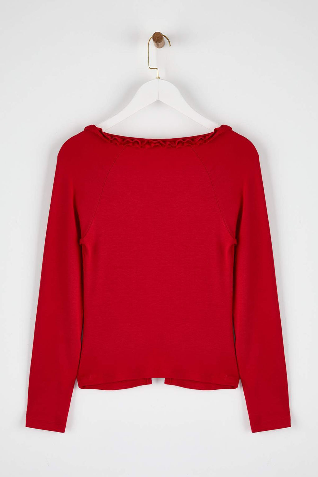 K?rm?z? Fitted/Vucuda Oturan Buzgu/F?rf?r Detayl? Uzun Kollu Esnek Orme Bluz TWOAW26BZ00162