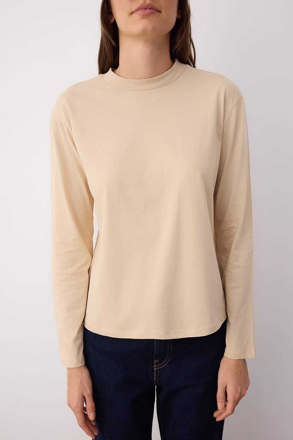 Kahverengi-Bej 2li Paket %100 Pamuk Regular Kal?p Uzun Kollu Dik Yaka Orme T-Shirt TWOAW26TS00006 - Trendyolmilla фото 3