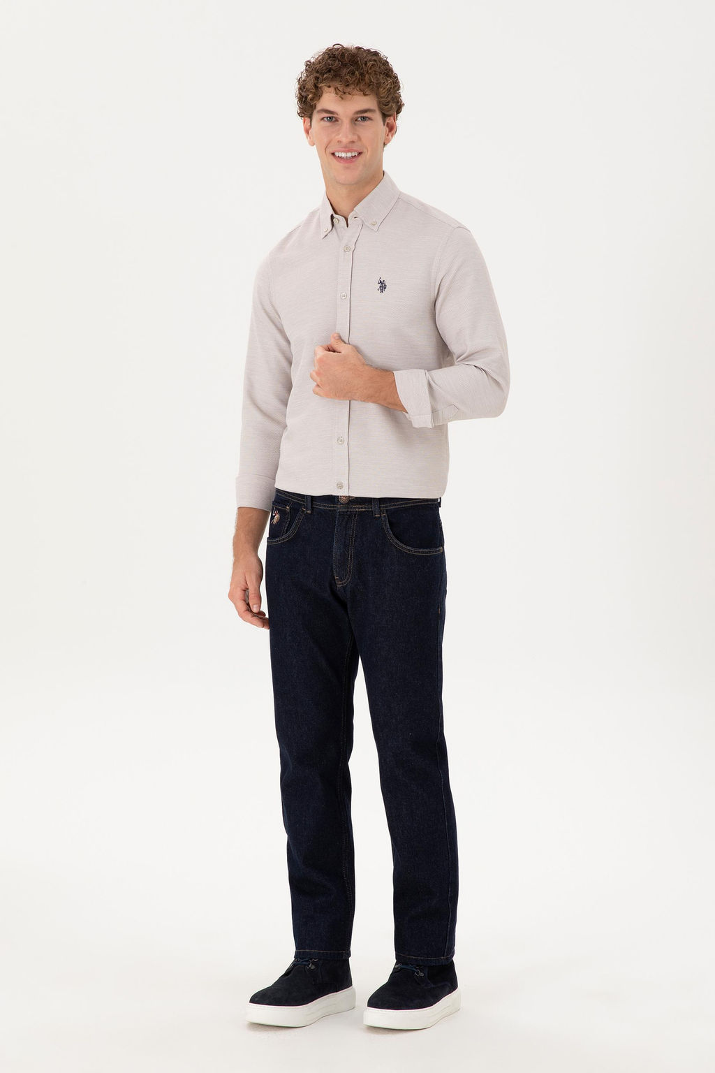 Мужская рубашка песочного цвета с длинным рукавом - U.s. polo assn фото 4