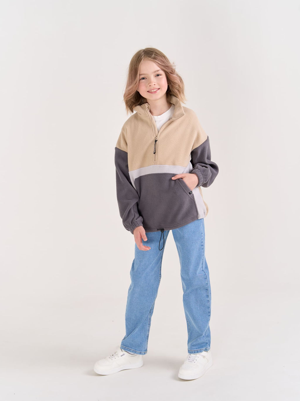 Олимпийка флисовая Колор блок Графит/Беж 7+ - Bungly фото 11