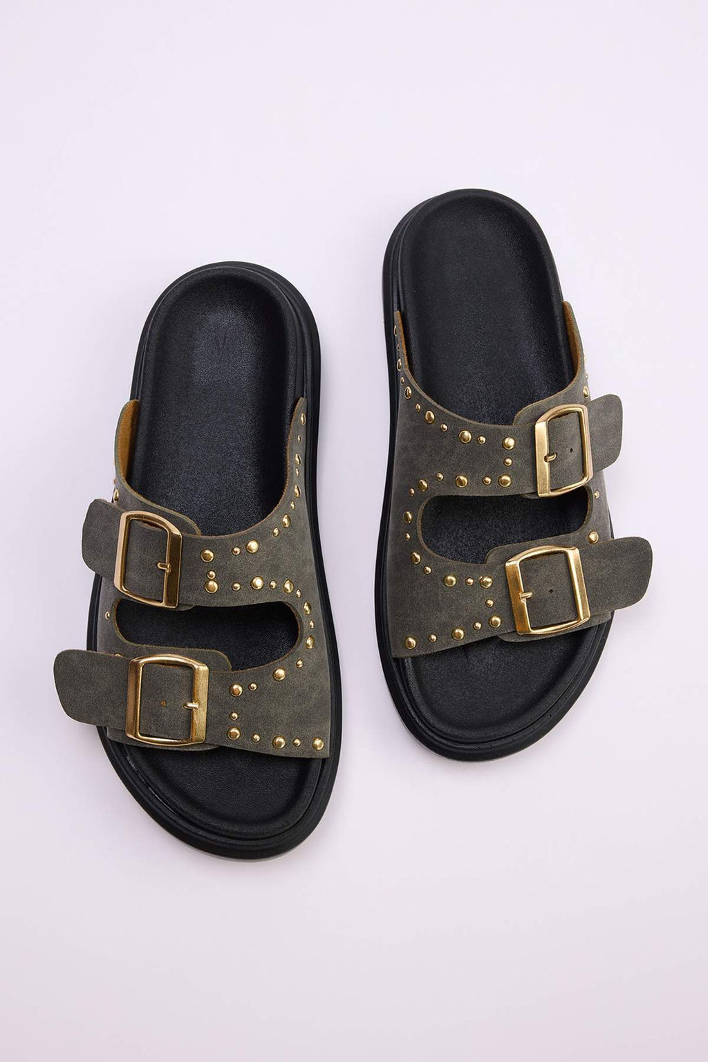 Trendyol Shoes Siyah Rivetli Cift Tokal? Duz Kad?n Terlik TAKSS25TE00004 - Trendyolmilla фото 18