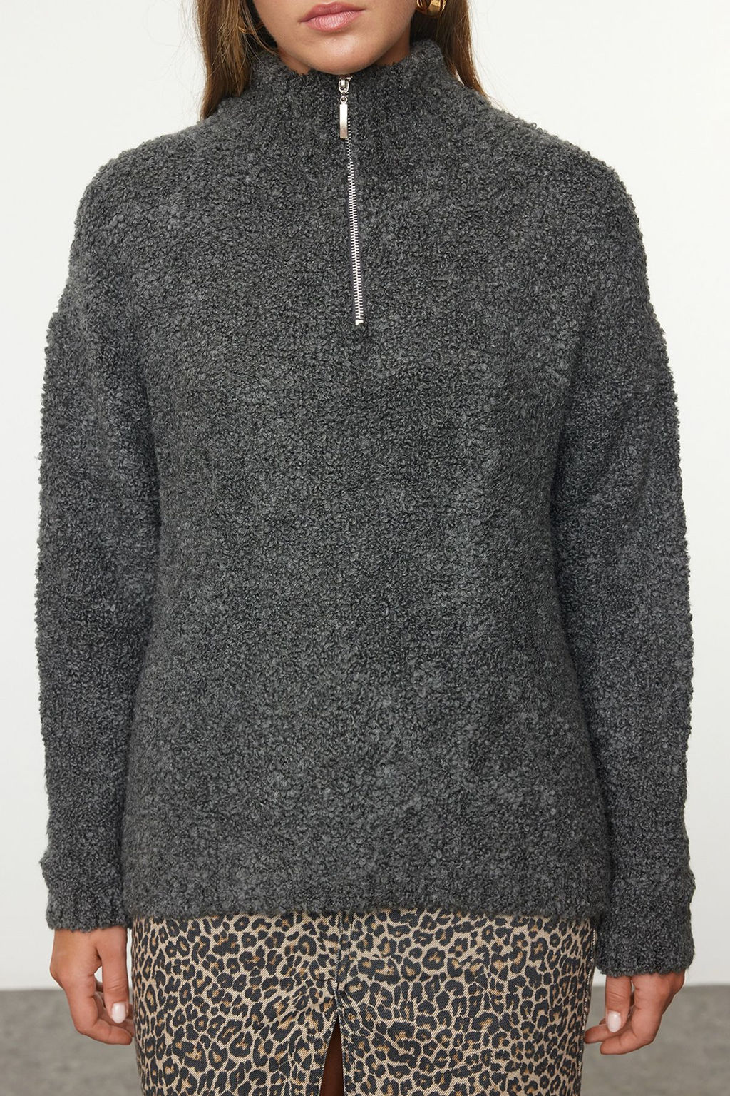 Antrasit Buklet Iplik Dik Yaka Triko Kazak TWOAW25KZ00291 - Trendyolmilla фото 3