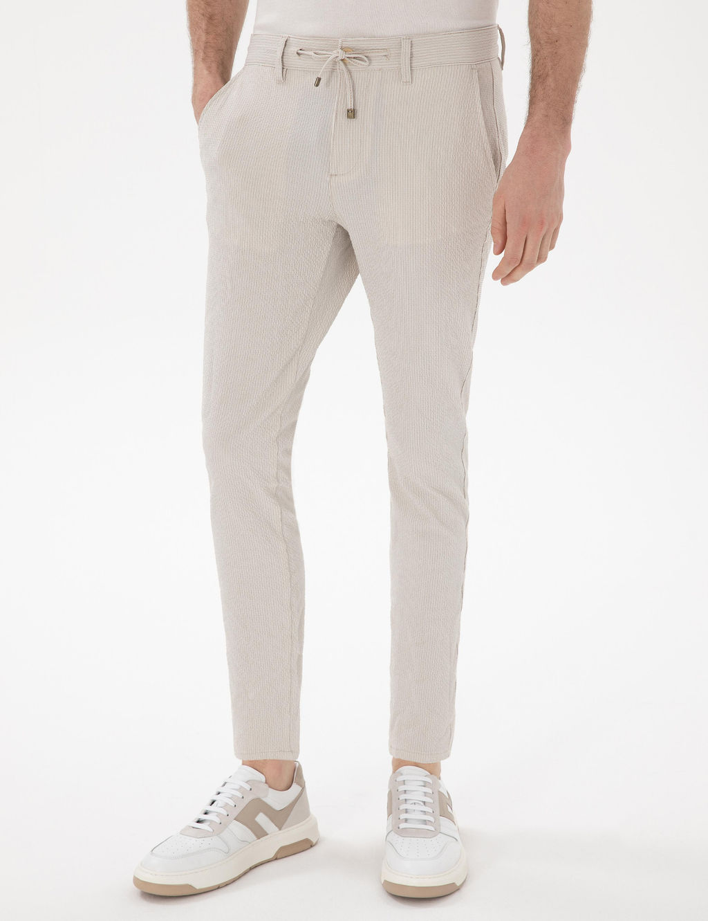 Bej Slim Fit Gofre Yazl_k Kanvas Pantolon - Pierre cardin фото 2