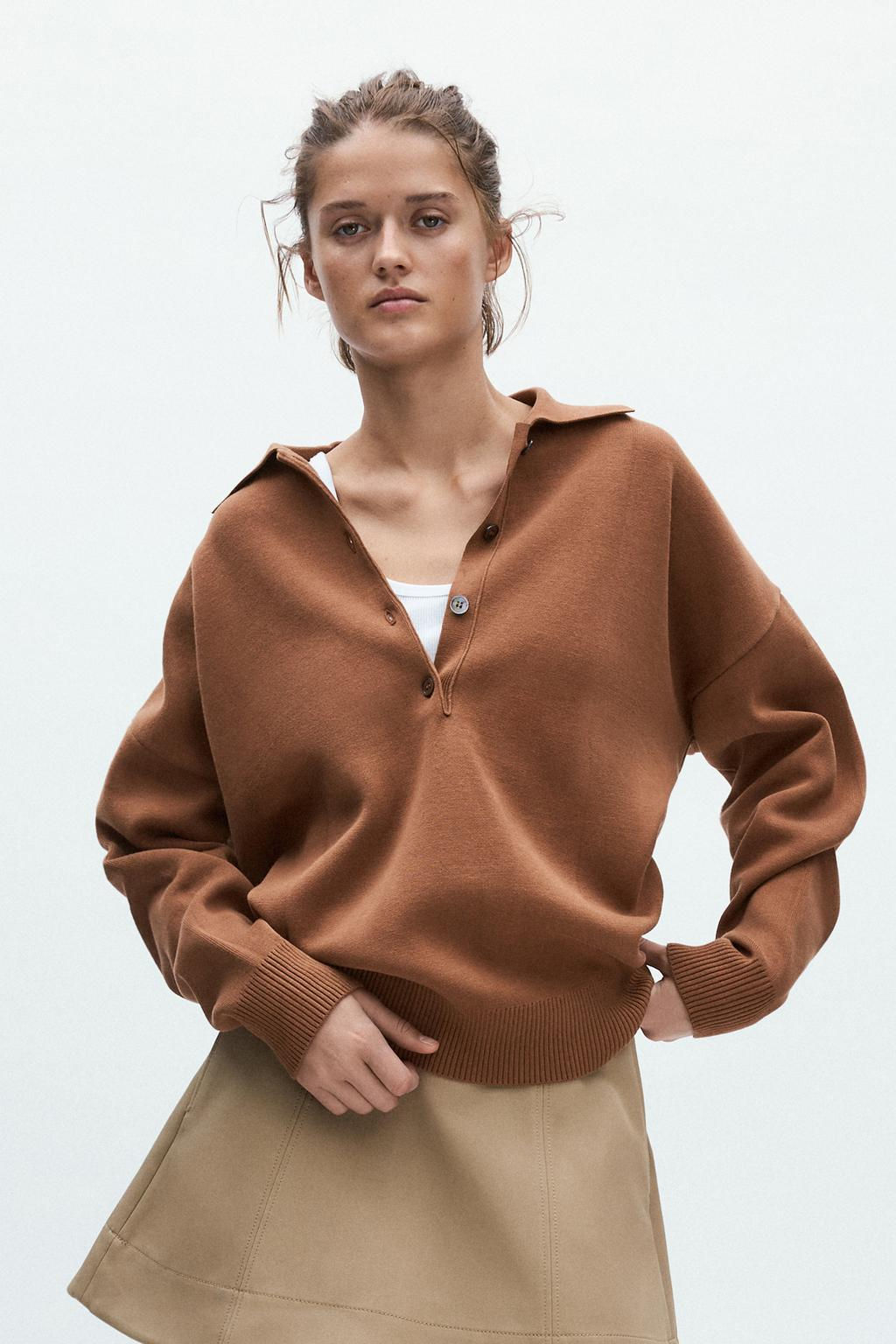 OVERSIZED PLAIN KNIT POLO SHIRT