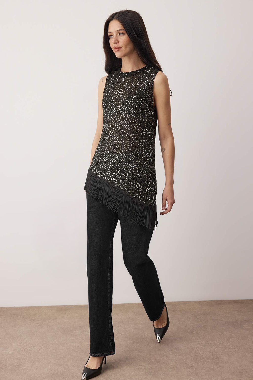 Siyah Pul Payetli Puskul Detayl? Triko Ince Bluz TWOAW26BZ00359 - Trendyolmilla фото 3