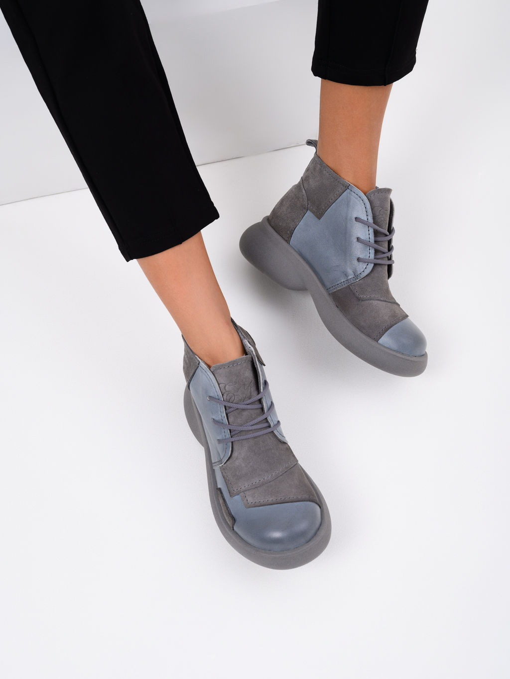 Ботинки EDART 305.927gr. Серая вакса+серый замок замша/мех