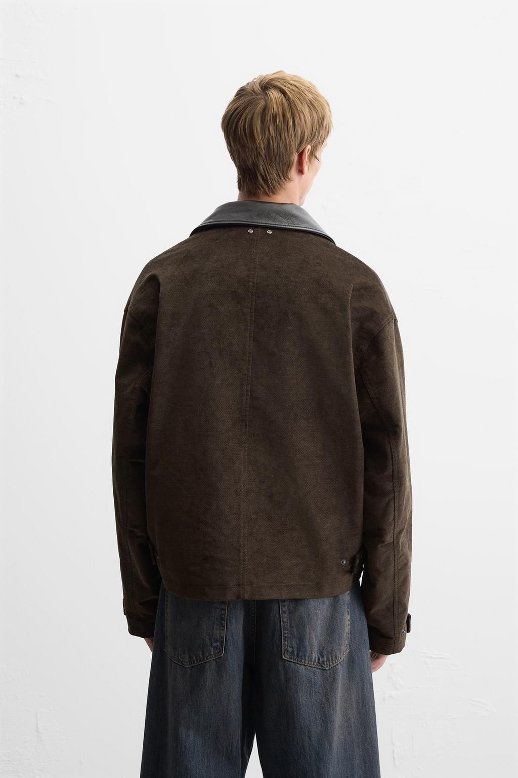 LEATHER CONTRAST COLLAR JACKET - Zara фото 3