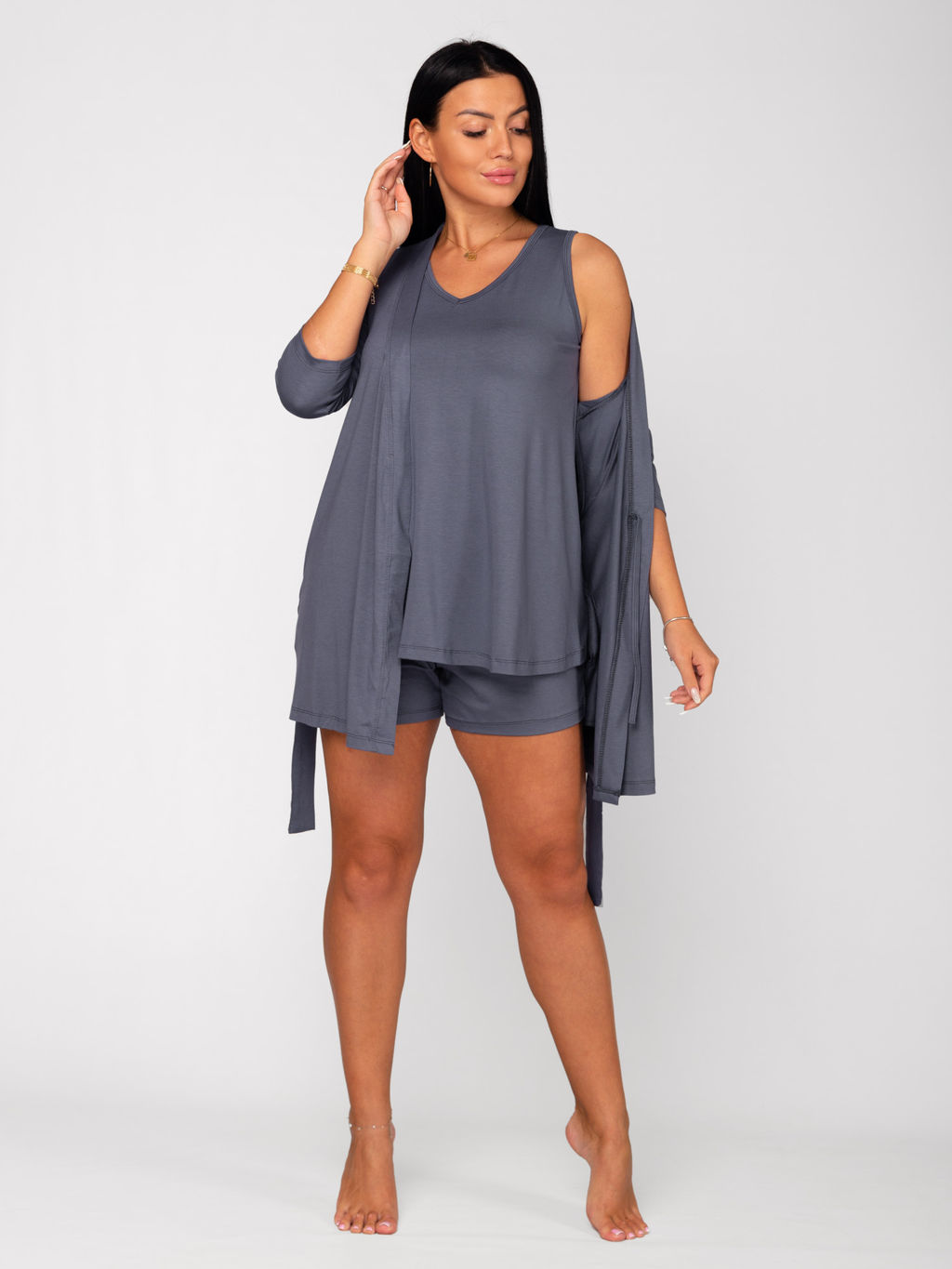 Халат женский вискоза на запах "ИРМА" ГРАФИТ1