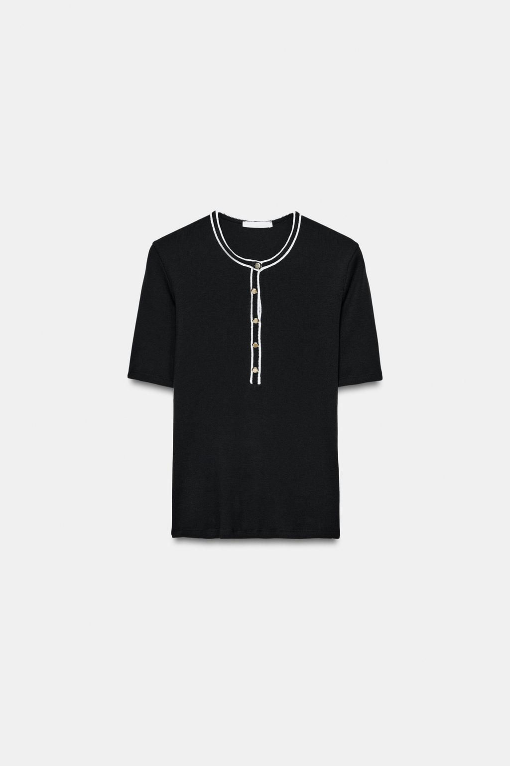 CONTRAST PIPING T-SHIRT - Zara фото 5