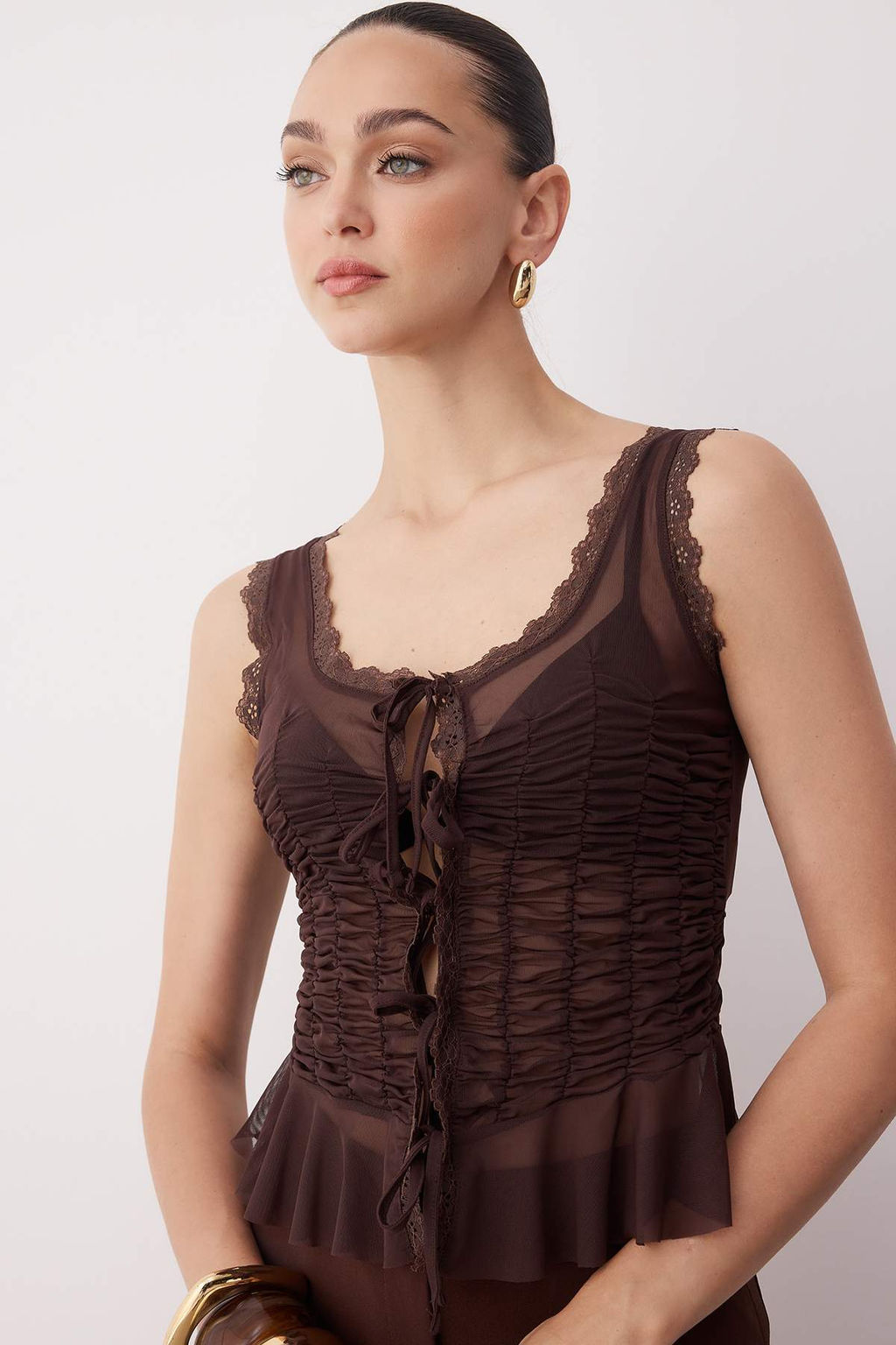 Siyah Astars?z Tul Dantel Seritli Buzgu Detayl? Tul Party Bluz TPRSS25BZ00052 - Trendyolmilla фото 6