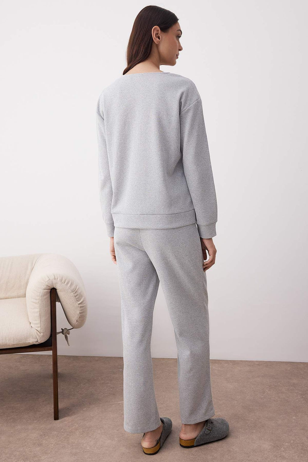 Gri Melanj Dugmeli Waffle Kumas Orme Pijama Tak?m? THMAW26PT00000 - Trendyolmilla фото 4