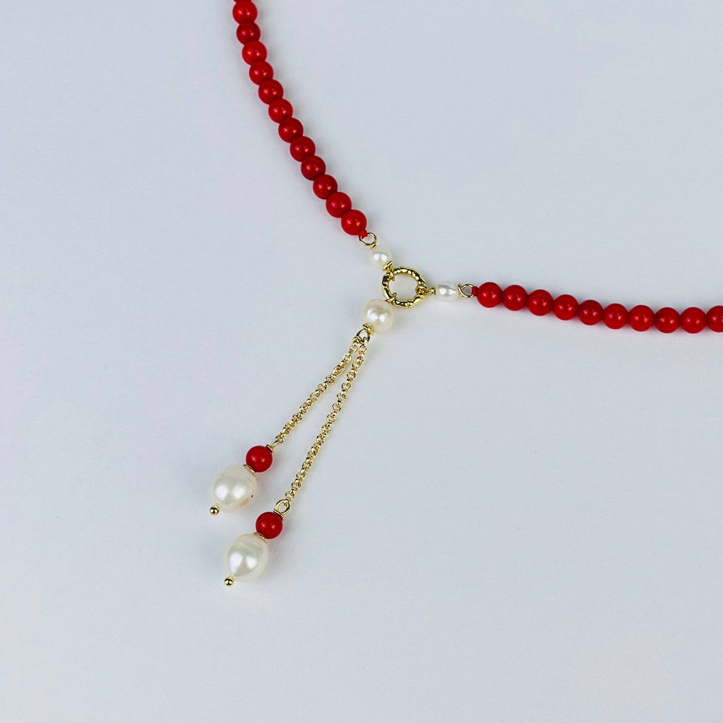 Колье из Коралла и Жемчуга 42 см +