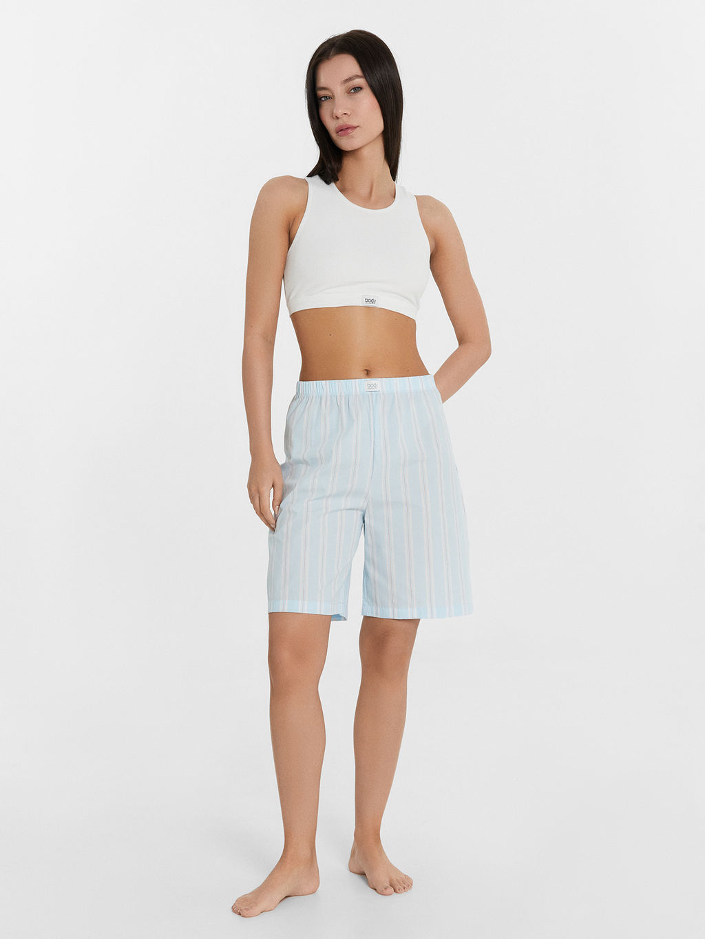 Шоры женские домашние голубые в полоску полоска на кристалле 132296