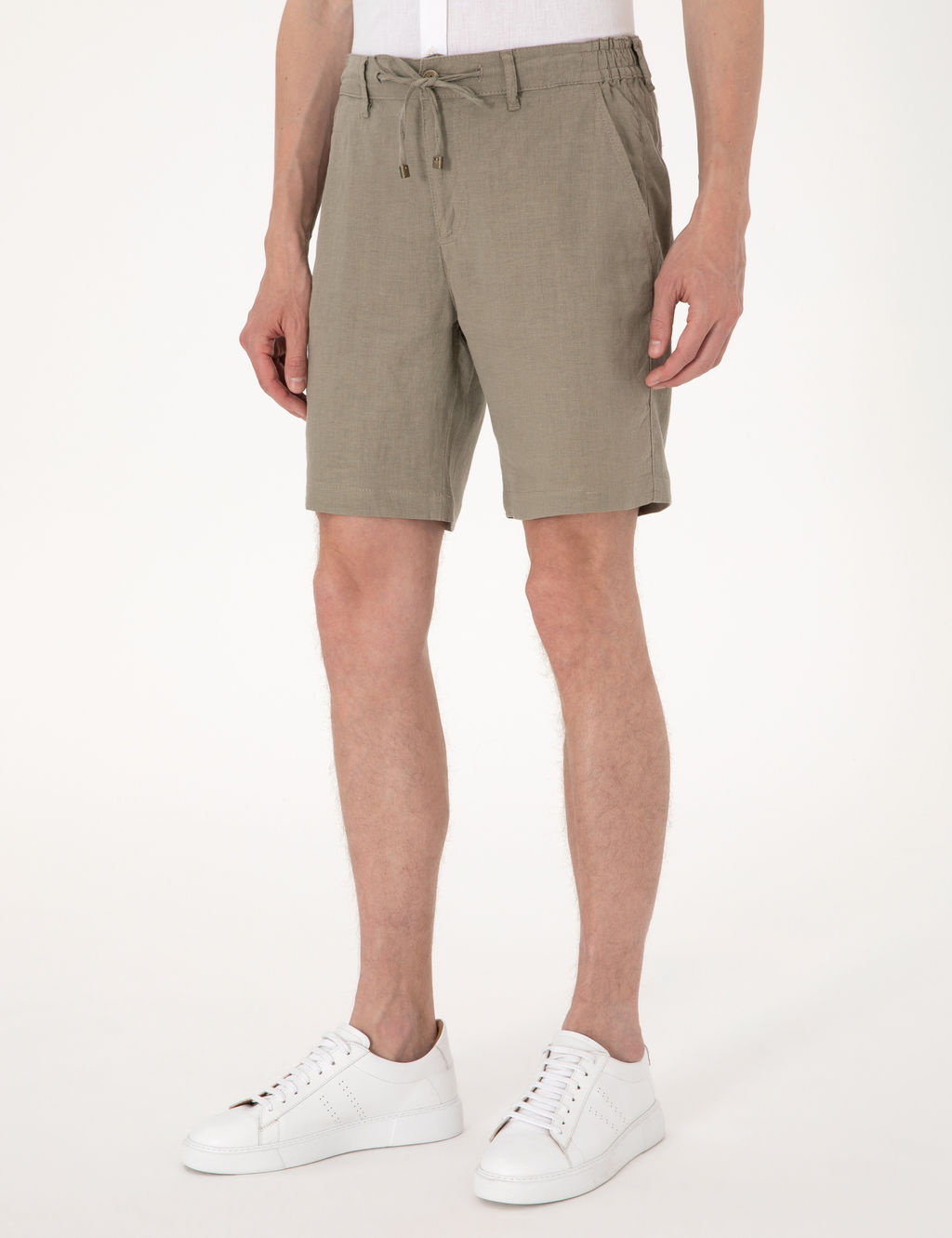 Haki Slim Fit %100 Keten Beli Lastikli Ba_c_kl_ Dokuma _ort