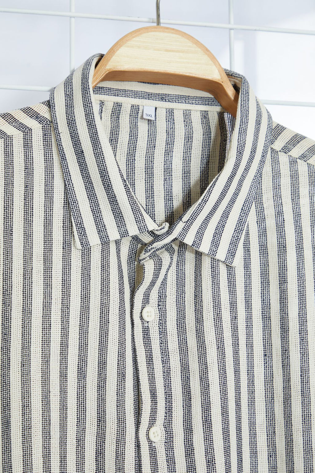 Lacivert Regular Fit Cizgili Dokulu Buyuk Beden Gomlek TMNSS24AX00015