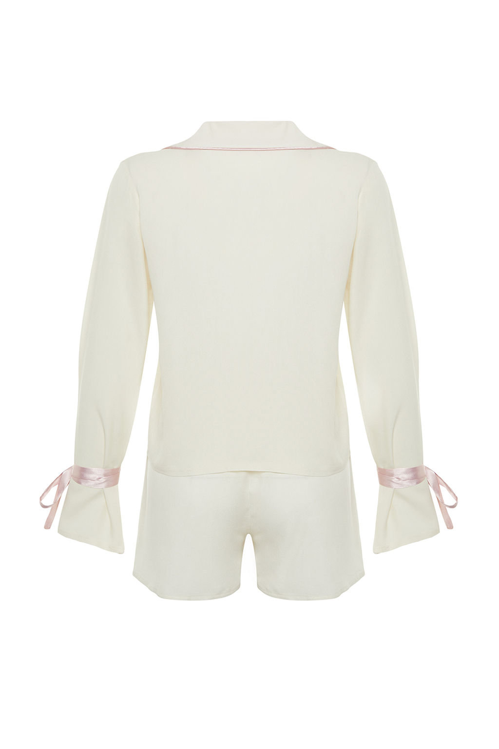 Trendyolmilla Ekru Baglamal?/Kurdele/Fiyonklu ve Biyeli Viskon Sortlu Dokuma Pijama Tak?m? THMSS24PT00047  фото 34