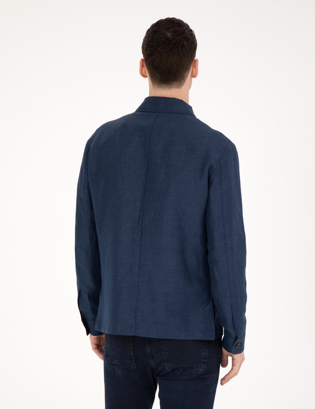Lacivert Regular Fit Keten Kar___ml_ D__meli Ceket