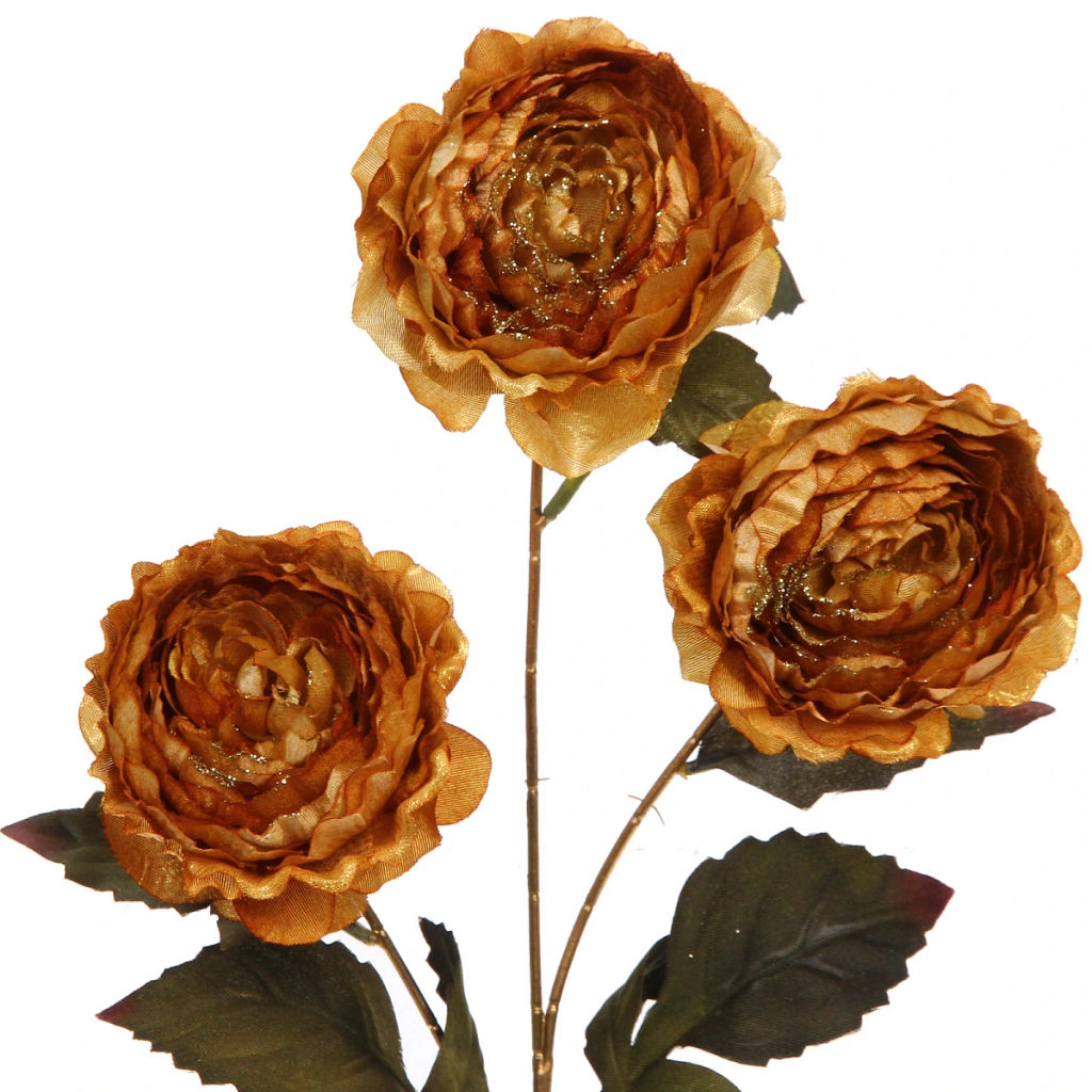 Искусственные цветы "FLOWERS GLAMOUR" 63см Пионы 3 цветка золотые