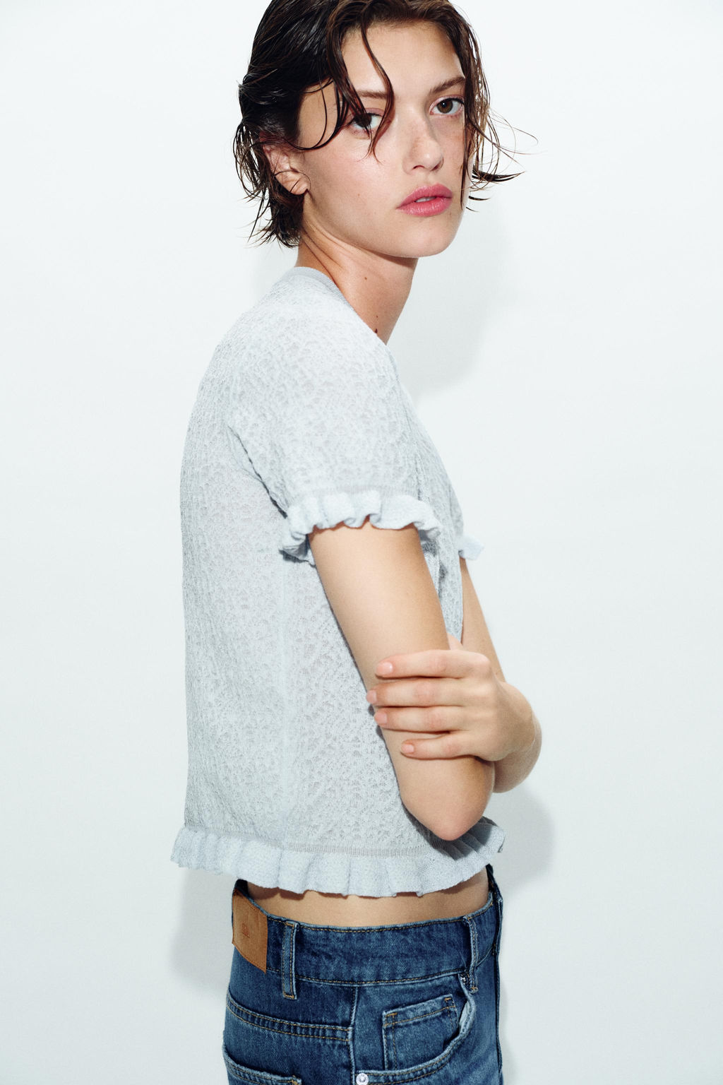 CHAQUETA PUNTO ESTRUCTURA VOLANTES / Azul claro - Zara фото 3