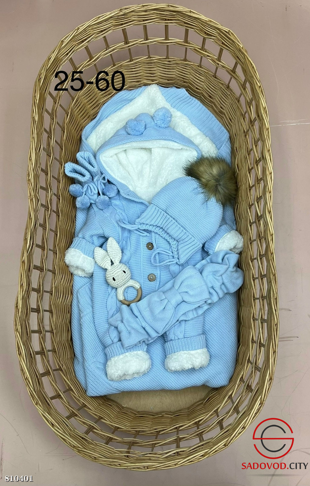 Комплект вязание на меху зимние (одеяло, комбинезоны, шапочки, бант, пинетки) - Bruno фото 6