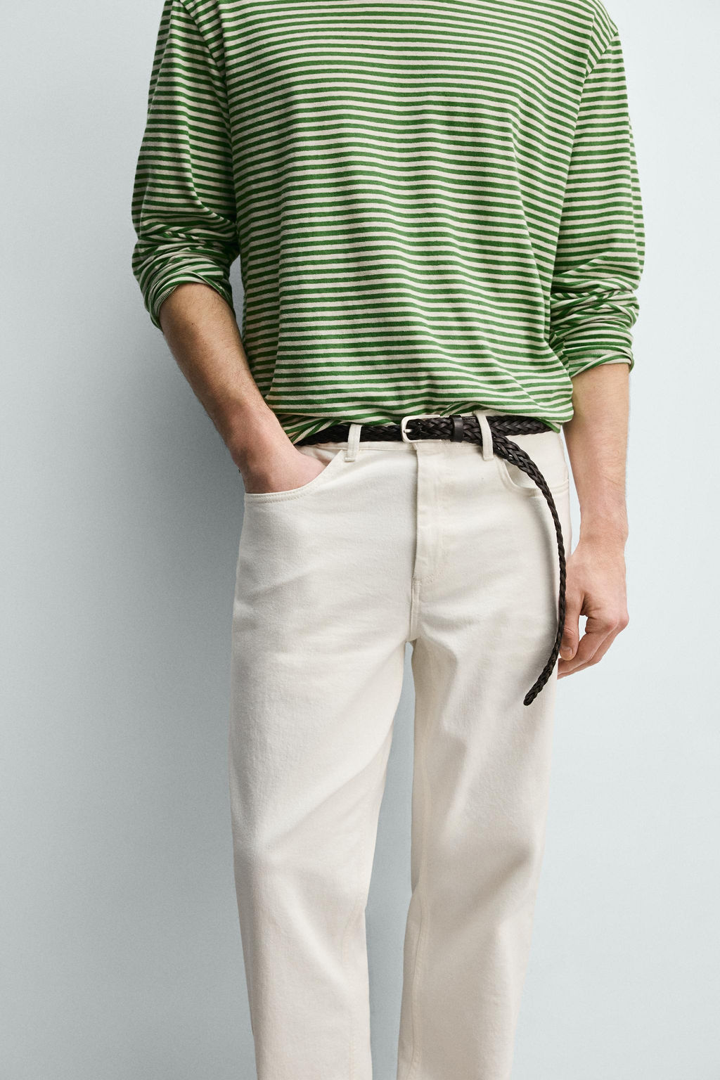 PANTAL?N STRAIGHT FIT TIRO BAJO / Blanco roto - Zara фото 5