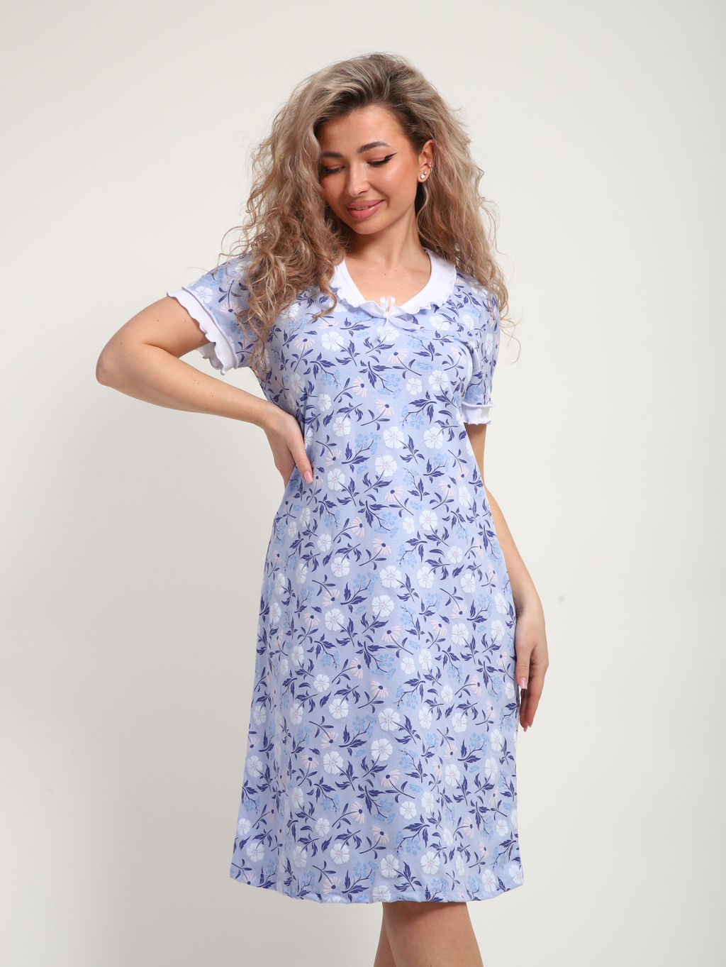 М431 Сорочка Зефирка(цветы на сиреневом)