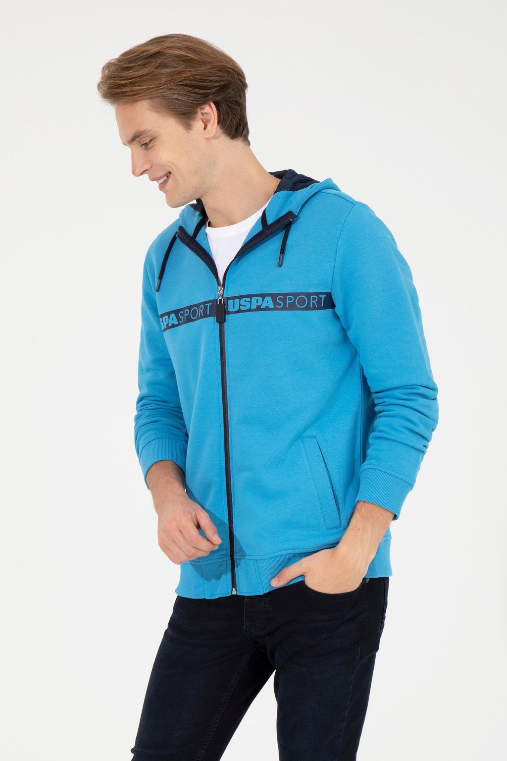 U. S. Polo Assn Мужской вязаный кардиган кобальтового цвета с капюшоном - U.s. polo assn фото 5