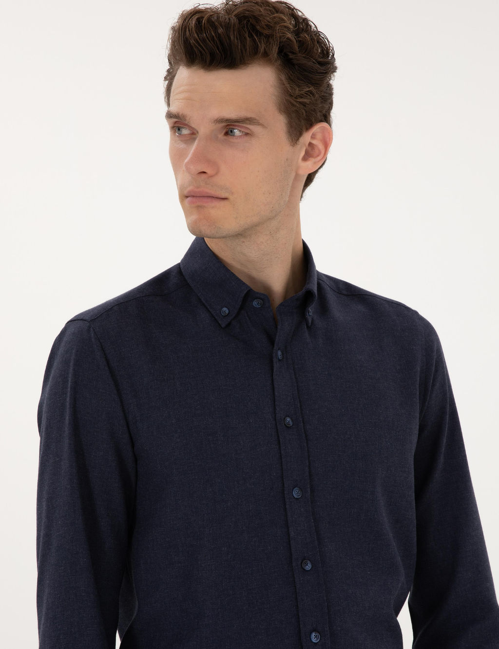 Lacivert Flanel Dokulu Slim Fit Uzun Kollu G_mlek