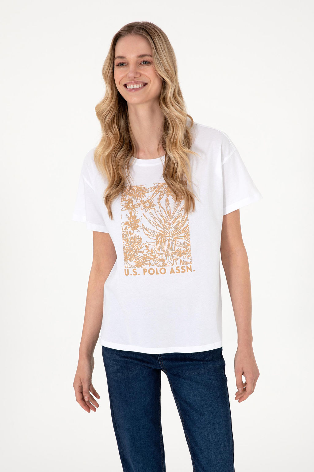 Kad_n Beyaz Desenli Bisiklet Yaka Ti__rt Sepette S_rpriz _ndirim - U.s. polo assn фото 3