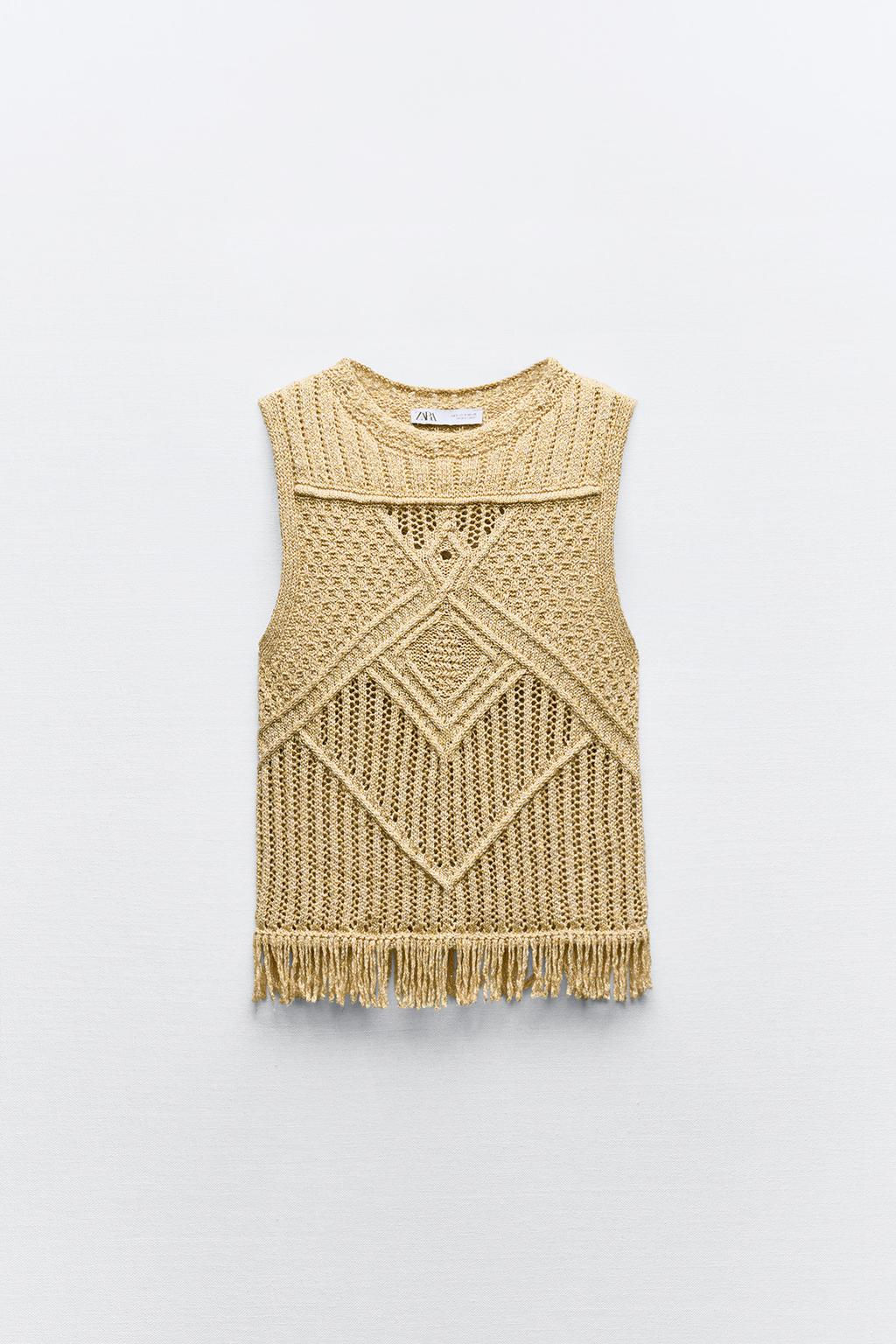 METALLIC THREAD KNIT TOP WITH FRINGING - Zara фото 2