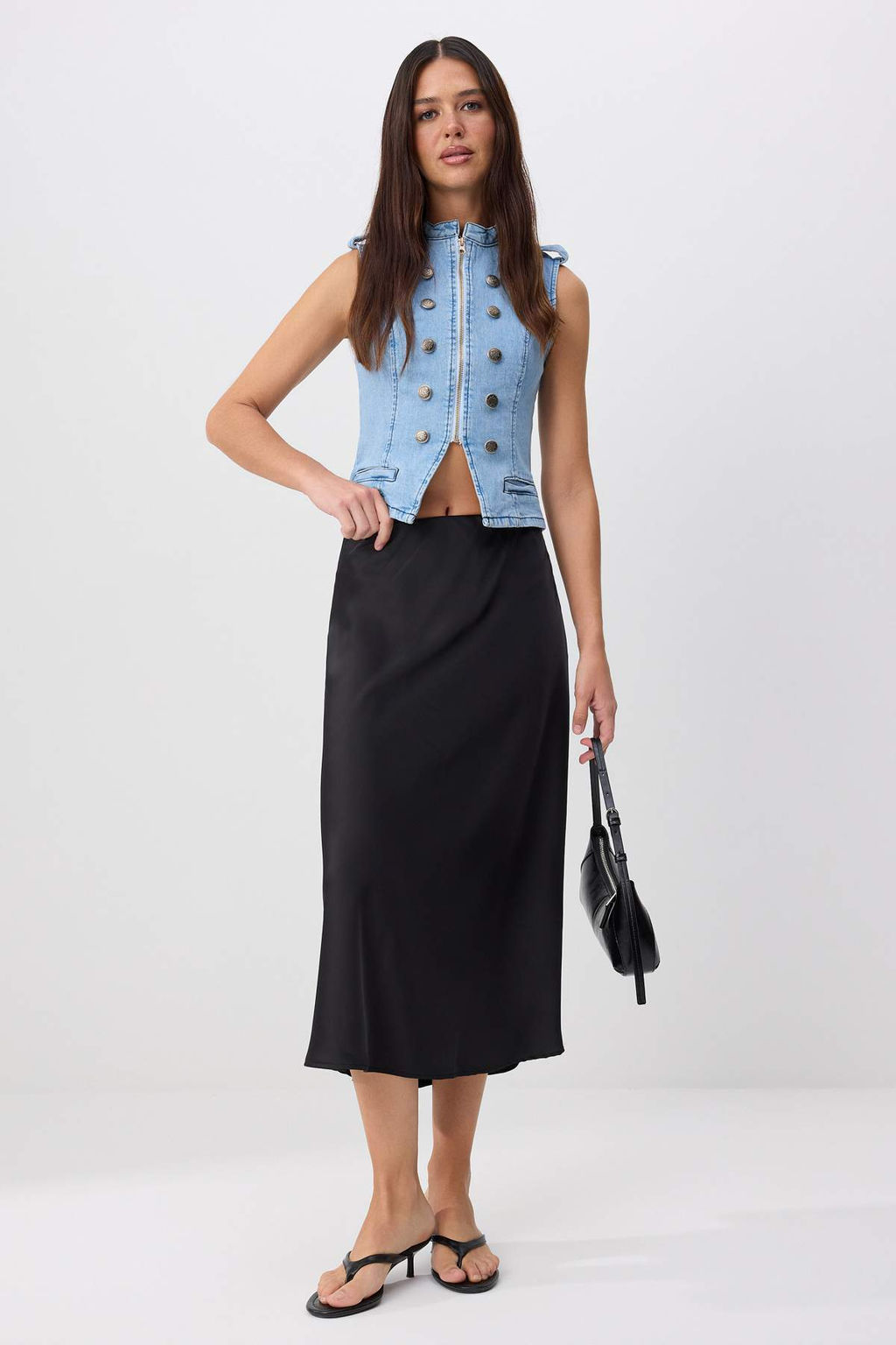 Siyah A-line Midi Saten Etek TWOSS24ET00162 - Trendyolmilla фото 2
