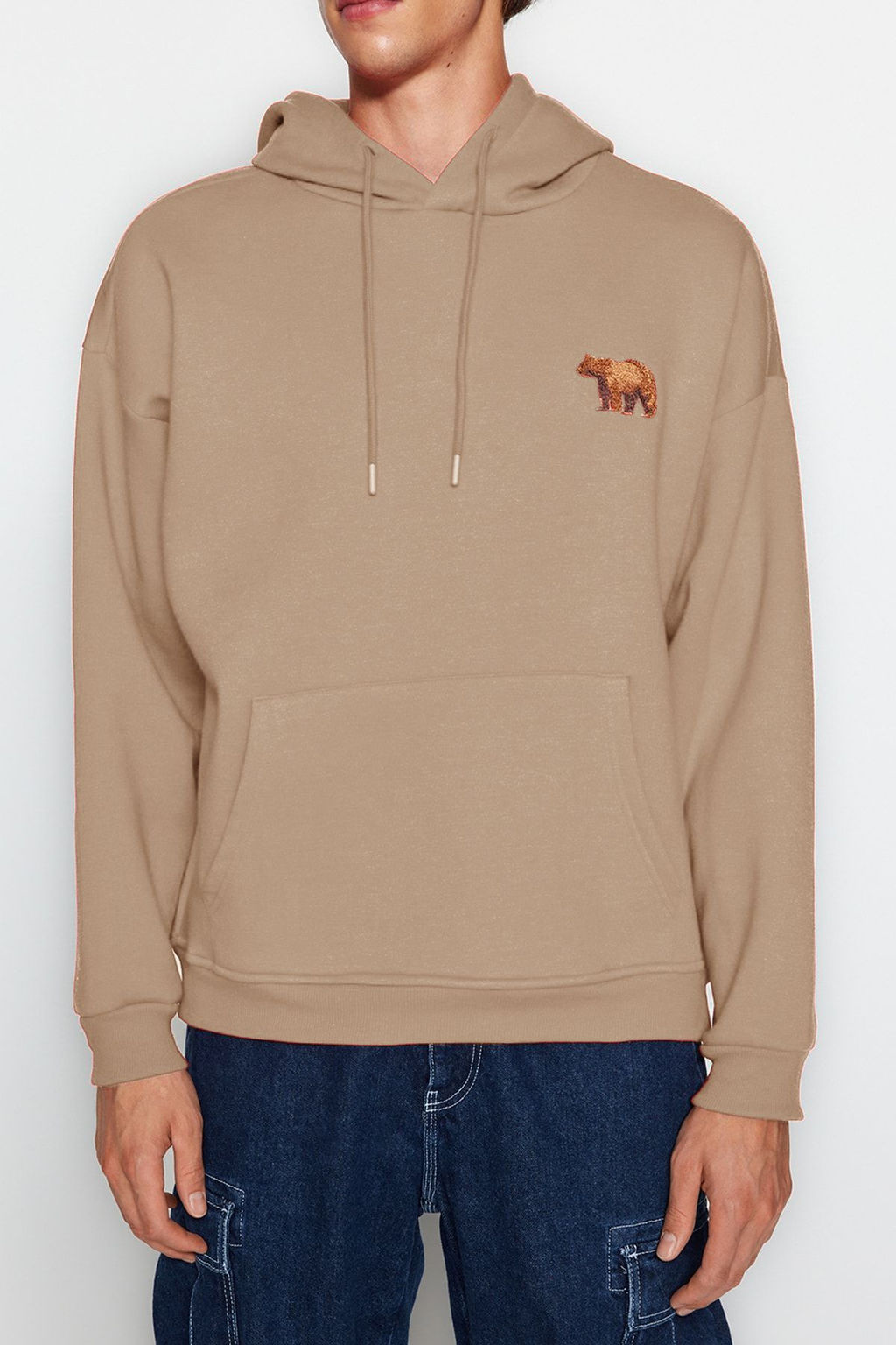 TRENDYOL MAN Gri Oversize/Genis Kesim Kapusonlu Hayvan Nak?sl? Ici Polarl? Sweatshirt TMNAW24SW00097 - Trendyolmilla фото 24