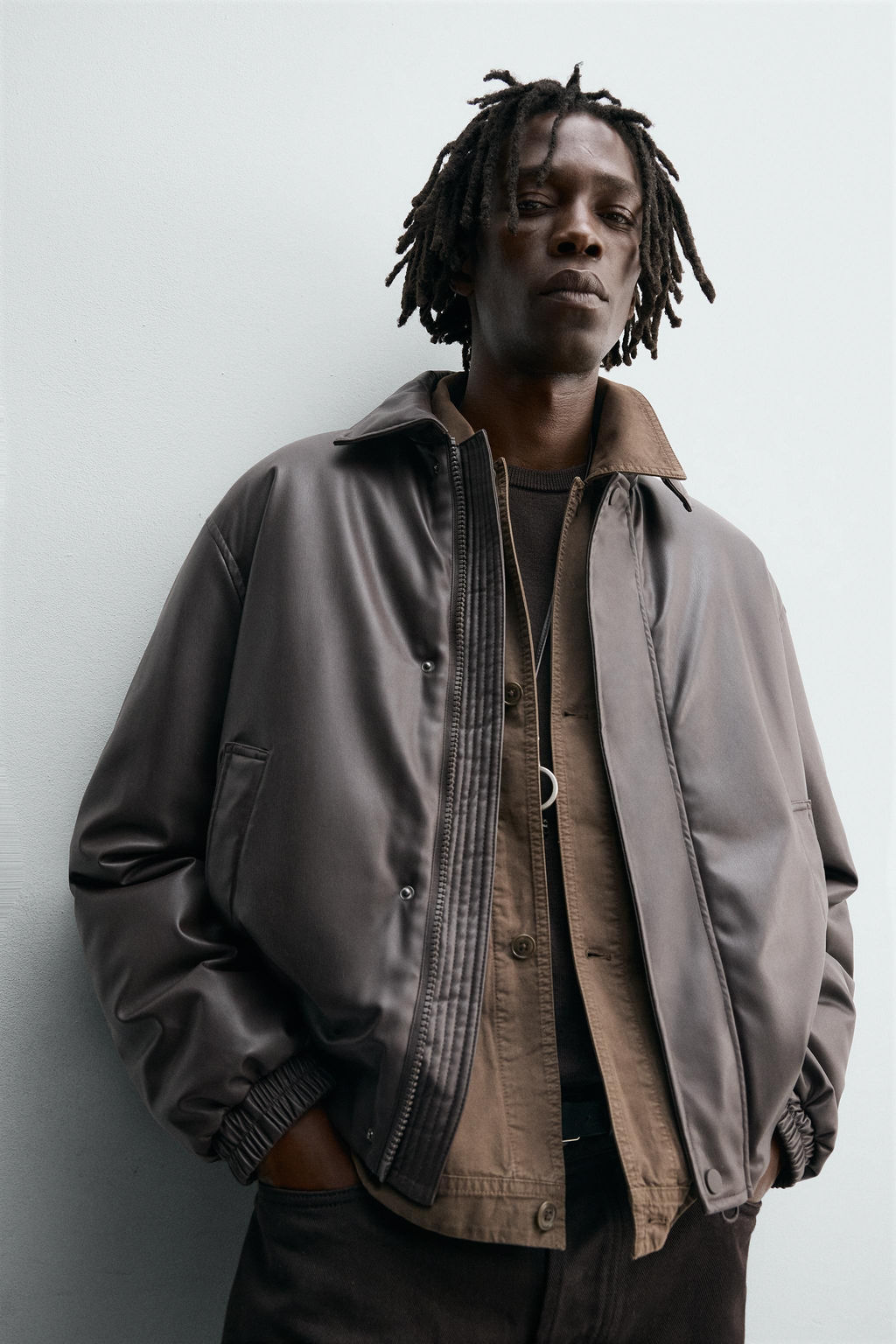 RELAXED FIT LEATHER EFFECT JACKET - Zara фото 5