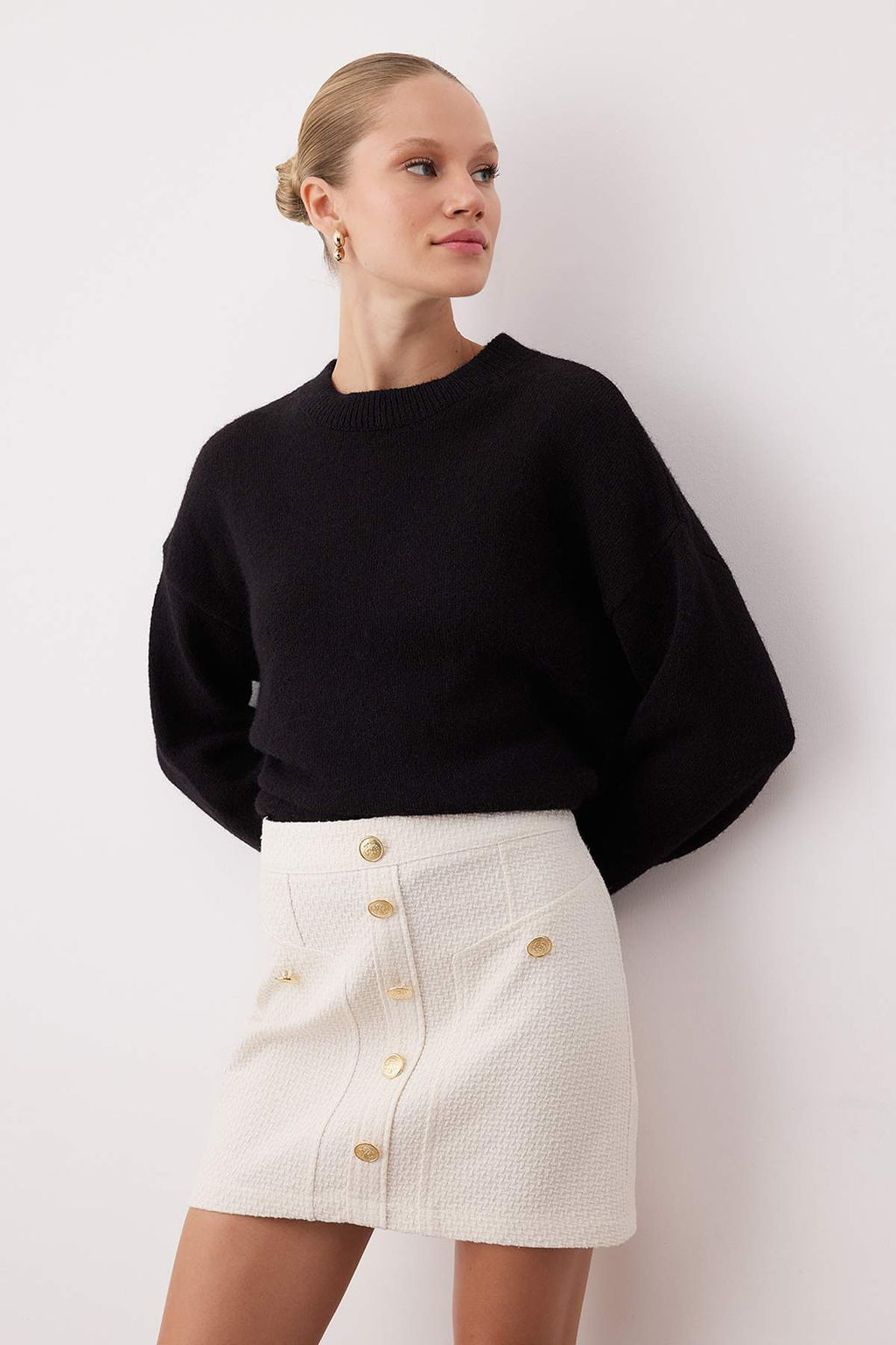 Ekru Dugmeli Tuvit Dokuma Mini Etek TWOAW26ET00098 - Trendyolmilla фото 2