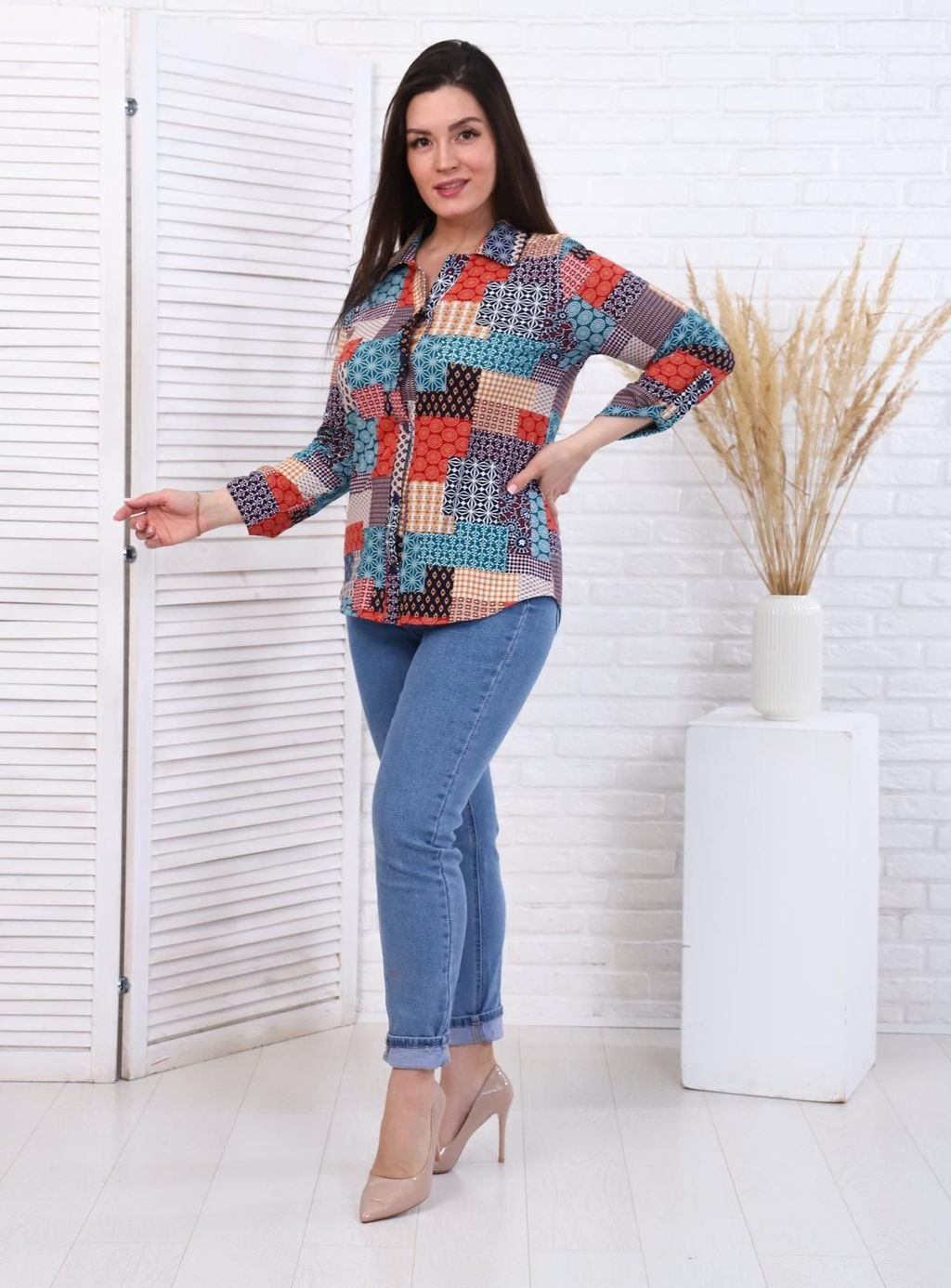 IV-CAPRIZ Пэчворк - рубашка бирюза фото 2