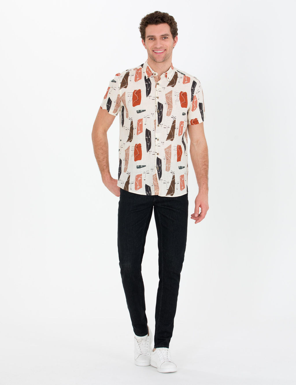Bej Regular Fit K_sa Kollu %100 Keten G_mlek