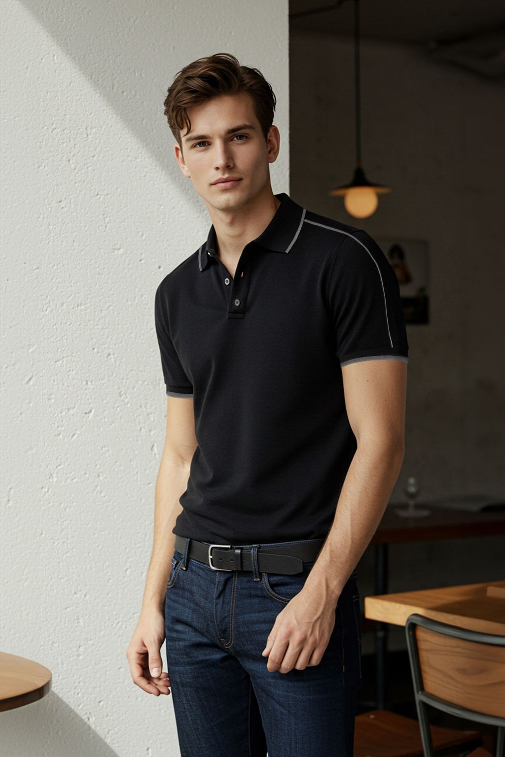 TRENDYOL MAN Siyah Regular/Normal Kesim Biyeli Polo Yaka T-shirt TMNSS25PO00015