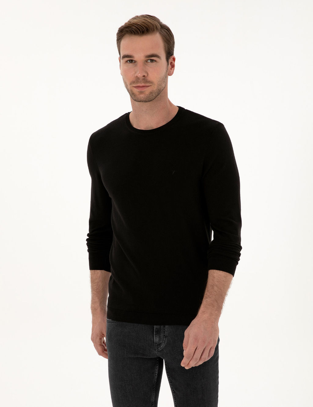 Siyah Slim Fit Basic Kazak