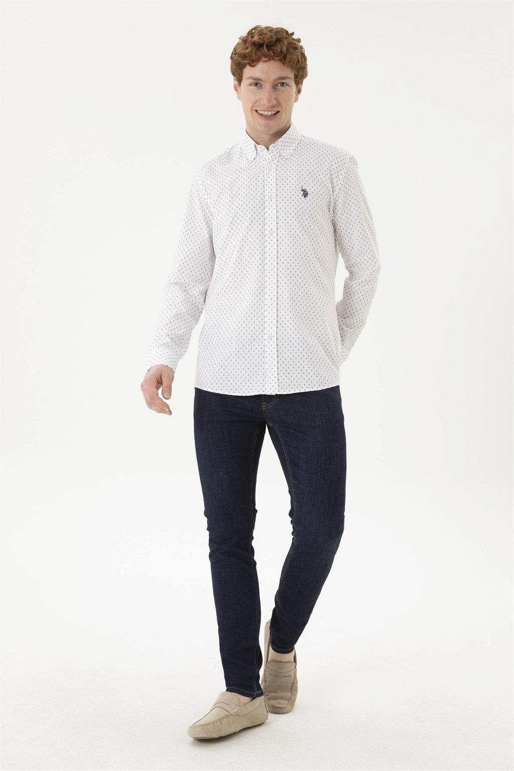 Мужская бежевая белая рубашка с принтом - U.s. polo assn фото 4