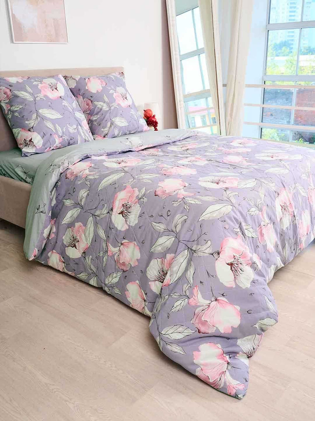 КПБ Перкаль Зима-лето с прост. на резинке - Азалия Семейный с прост. на рез.180*200*25 (нав.70x70)/Простыня, пододеяльник, наволочка 70х70 - 2 шт.