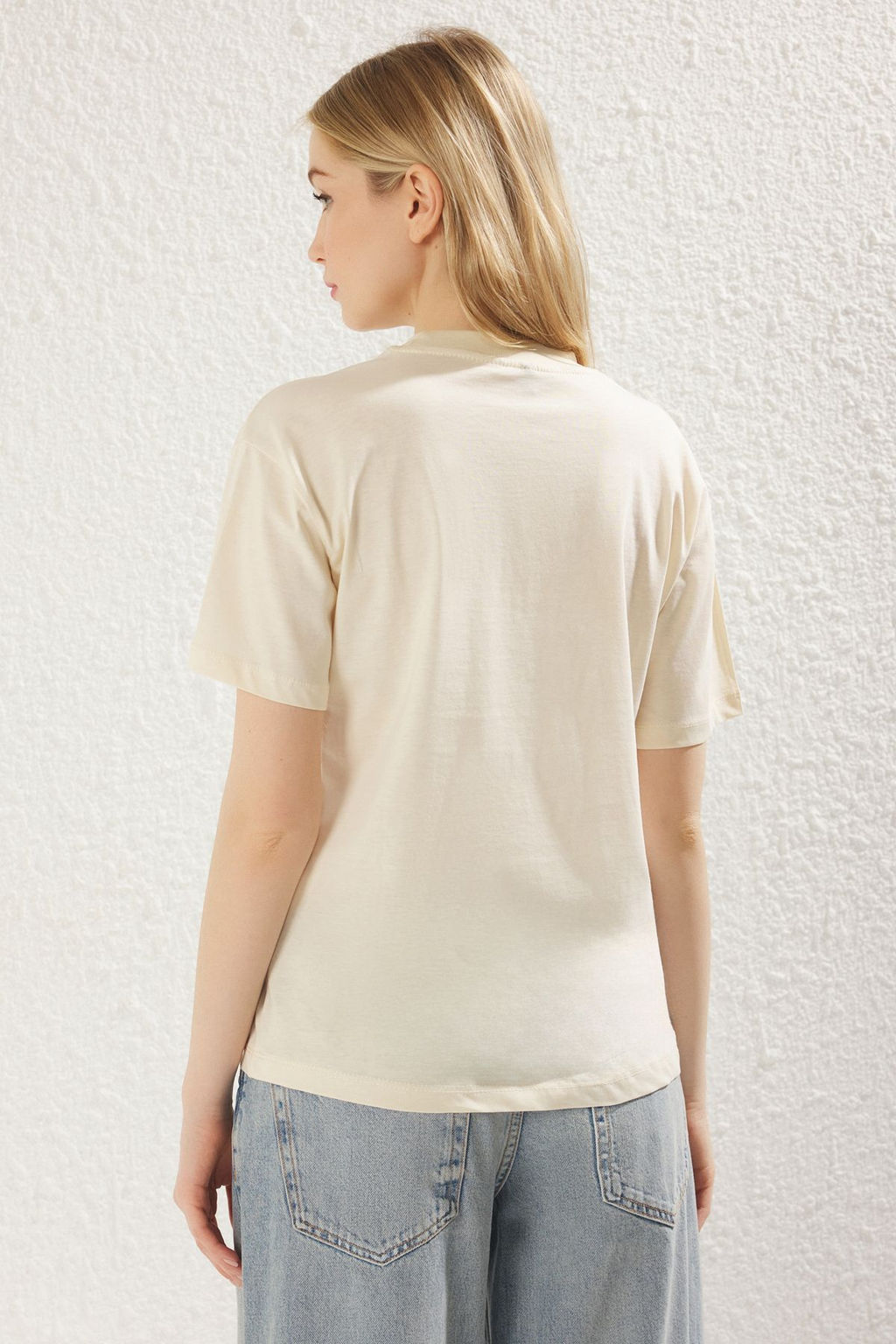 Yag Yesili-Ac?k Tas 2li Paket %100 Pamuk Basic Dik Yaka Orme T-Shirt TWOSS20TS1500