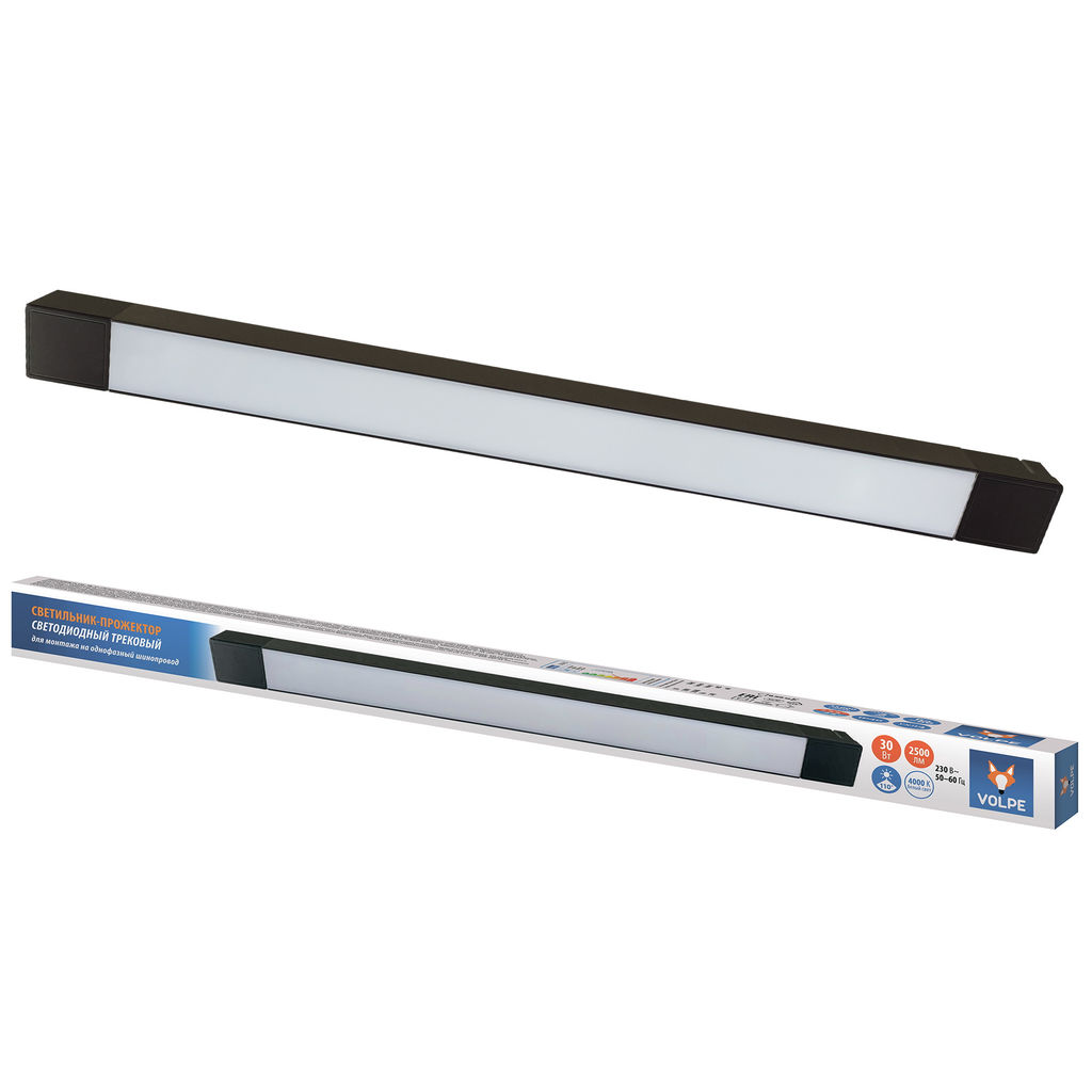 ULB-Q281 30W/4000K BLACK Светильник-прожектор светодиодный трековый. Линейный. 2500 Лм. Белый свет (4000К). Корпус черный. ТМ Volpe