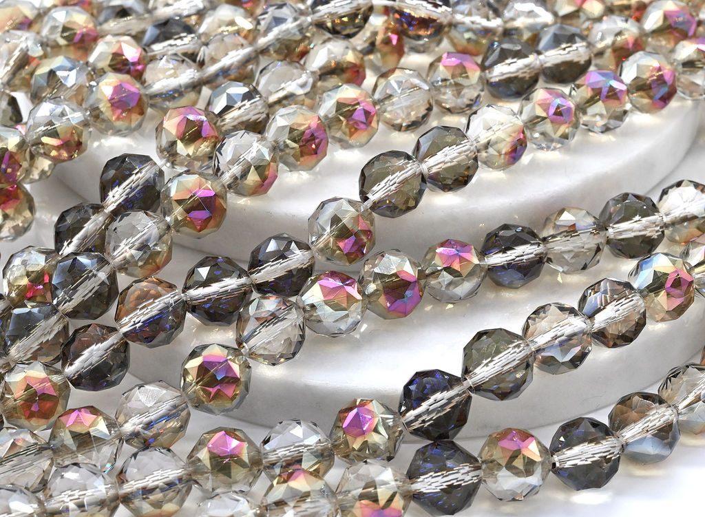 Бусины из циркона шарик с гранями 10мм цв.хамелеон, 38см, 40 бусин Радуга камня