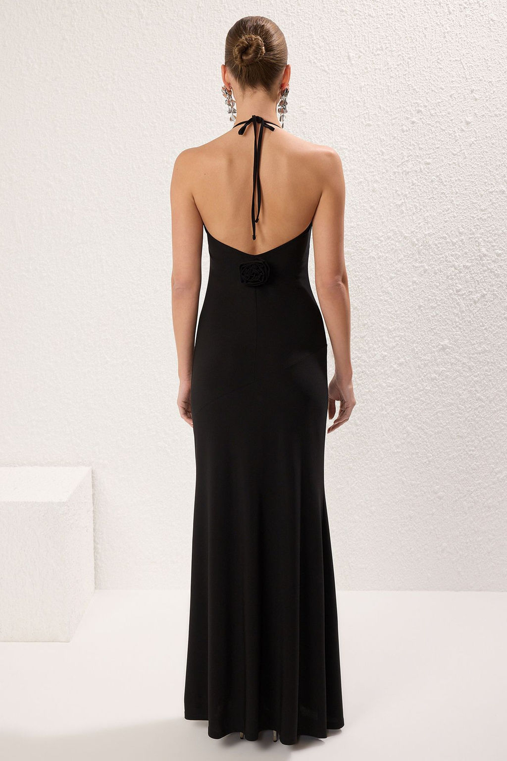 Siyah Gul Detayl? Orme Uzun S?k Abiye Gece Mezuniyet Elbisesi TPRSS25AE00122