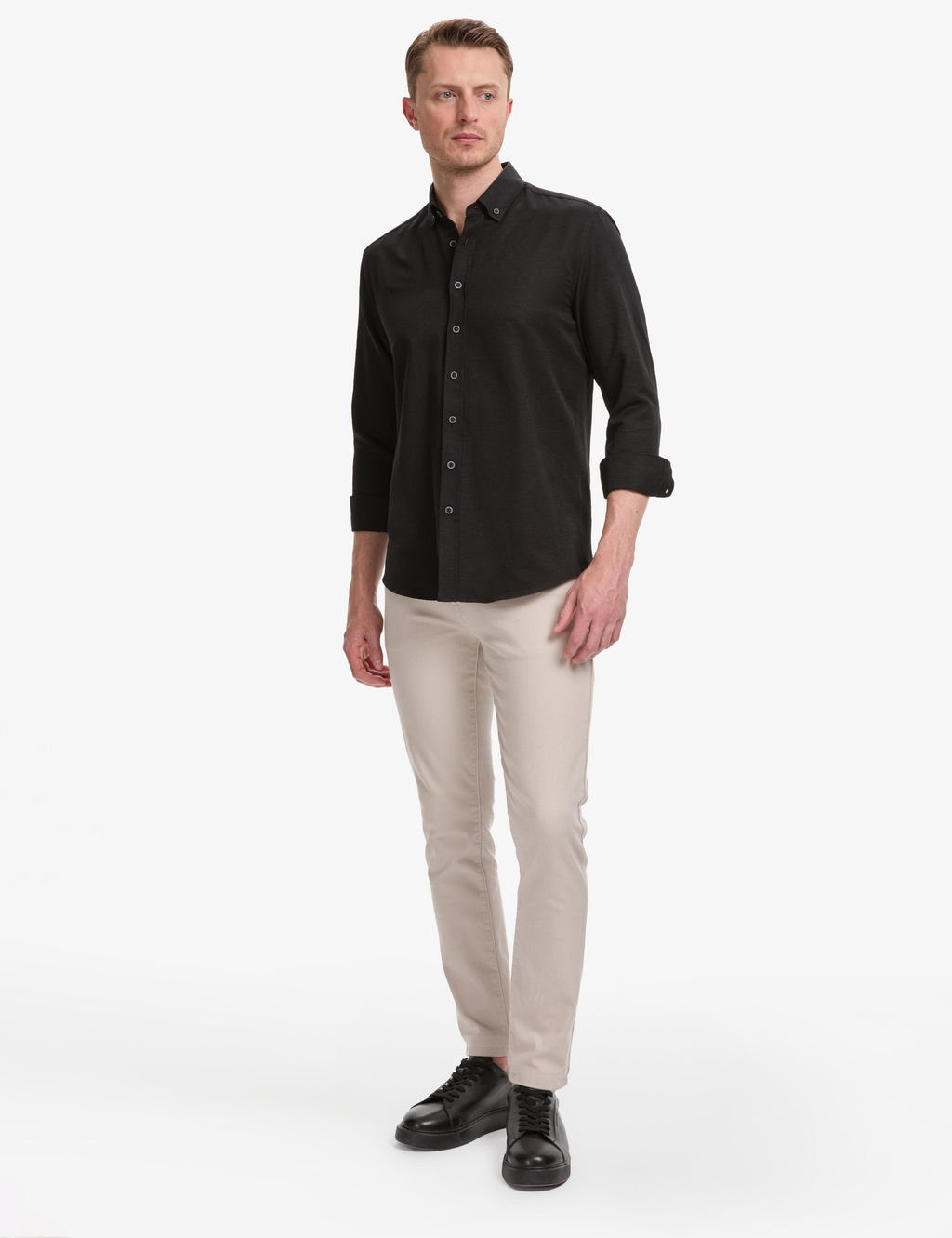 Siyah Oxford Slim Fit Kolay _t_lenebilir G_mlek