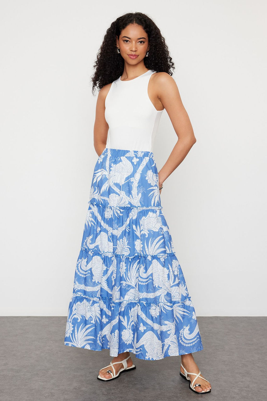 Lacivert Desenli Klos Maxi Boy Dokuma Etek TWOSS24ET00183 - Trendyolmilla фото 3