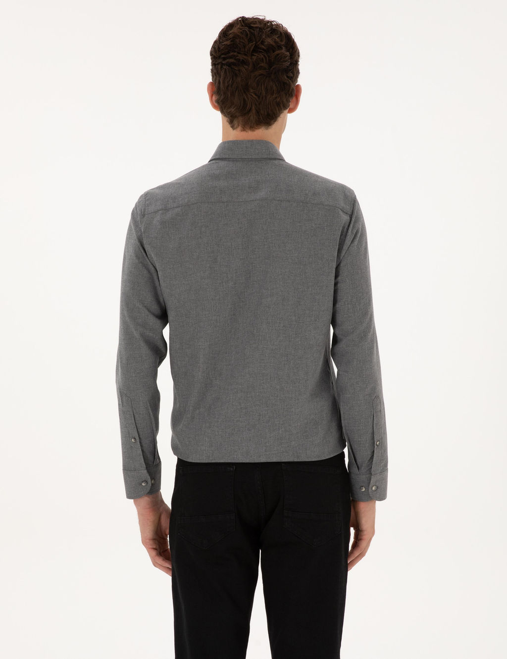 Gri Flanel Dokulu Slim Fit Uzun Kollu G_mlek - Pierre cardin фото 5