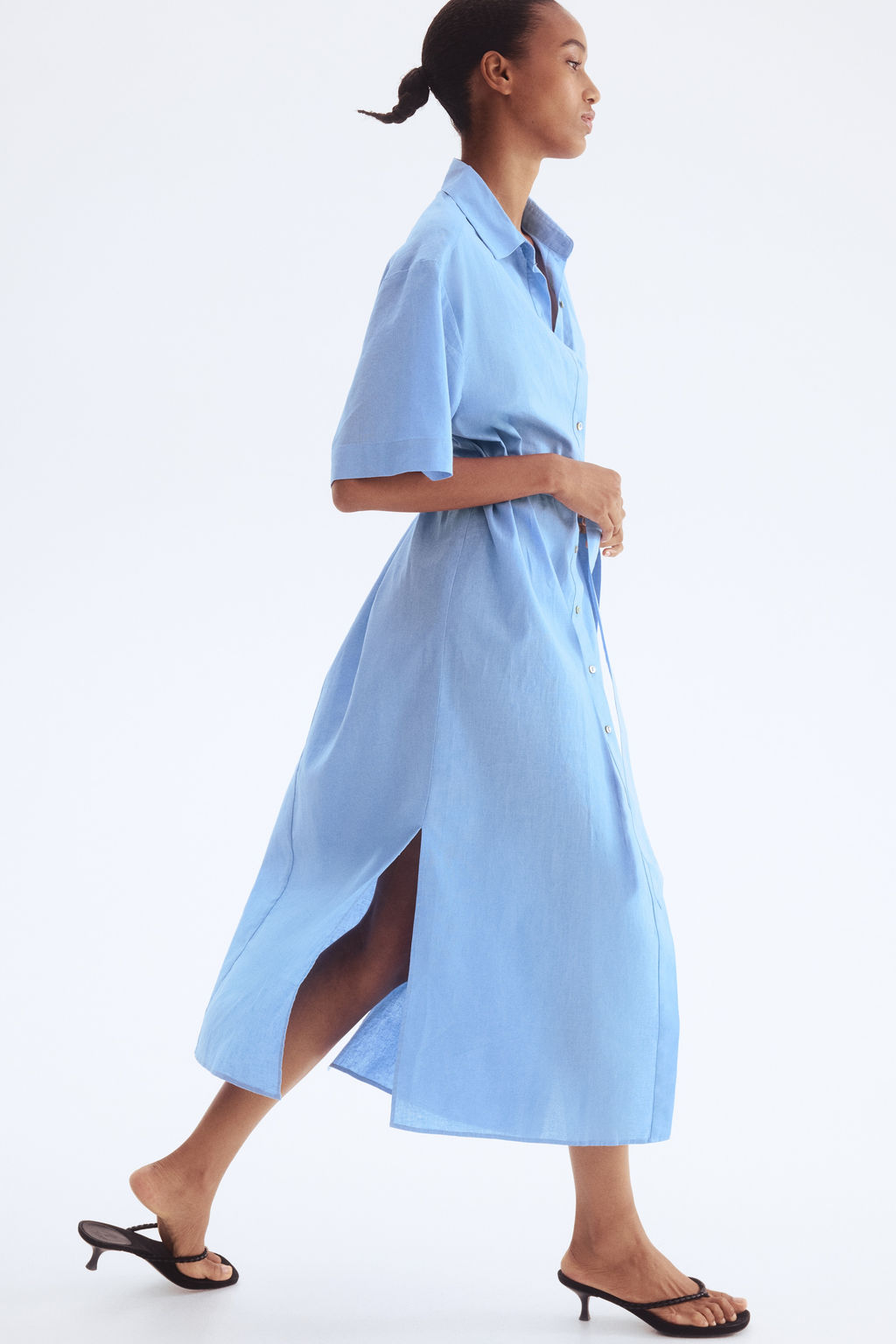 Vestido camisero en mezcla de lino - H&m фото 6